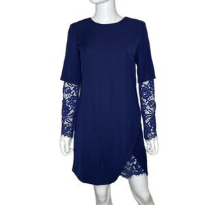 Cynthia Steffe Women's Deep Indigo Long Lace Sleeve Stretch Shift Dress sz 4
